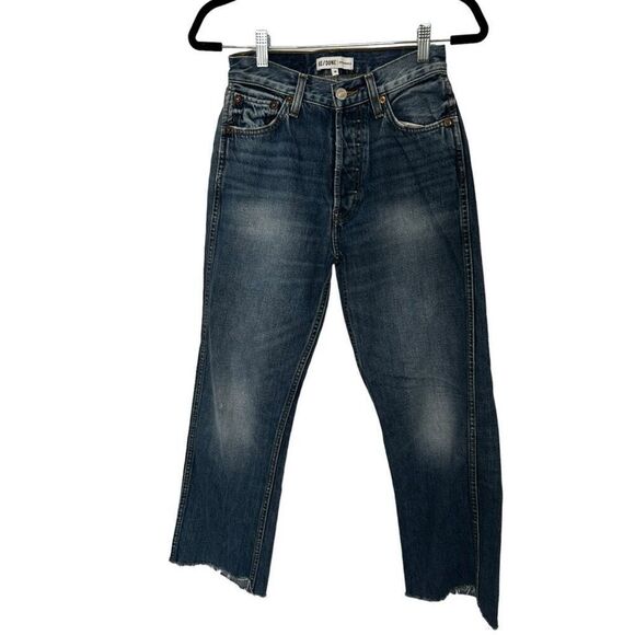 RE/DONE Originals High Rise Loose Jeans Women's Size 26 Cut Off Hem Cropped - Picture 1 of 12